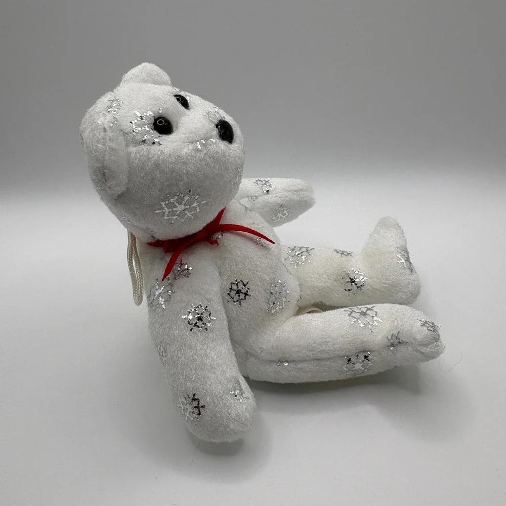 Ty Jingle Beanies Flaky the Bear 2008 White Silver Snowflake Plush Ornament 5